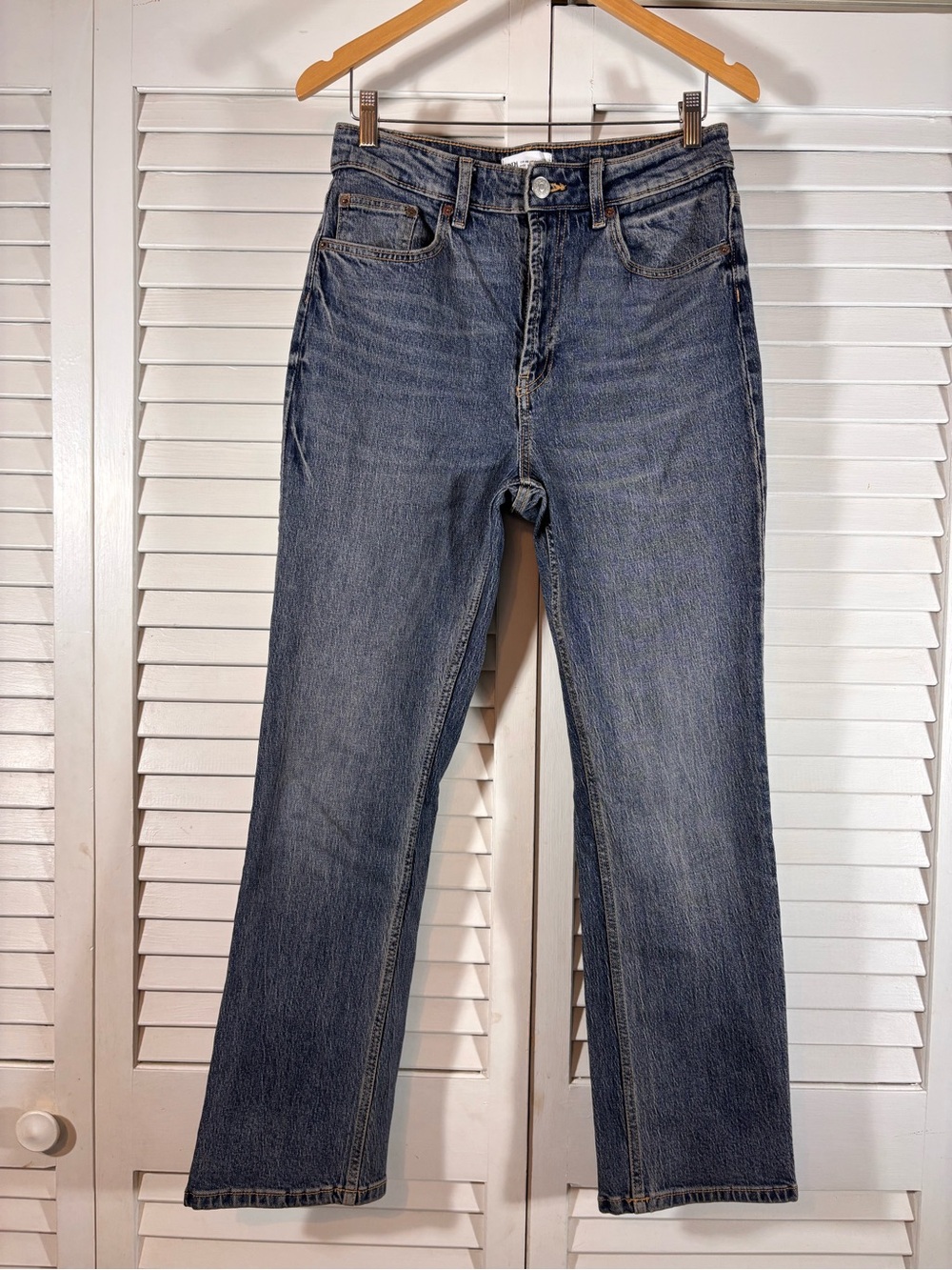 Zara High Rise Straight Leg Jeans Blue Brown Mud Wash Size 8